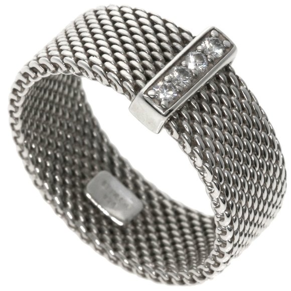 TIFFANY & CO. Silver Diamond Ring - Picture 1 of 9
